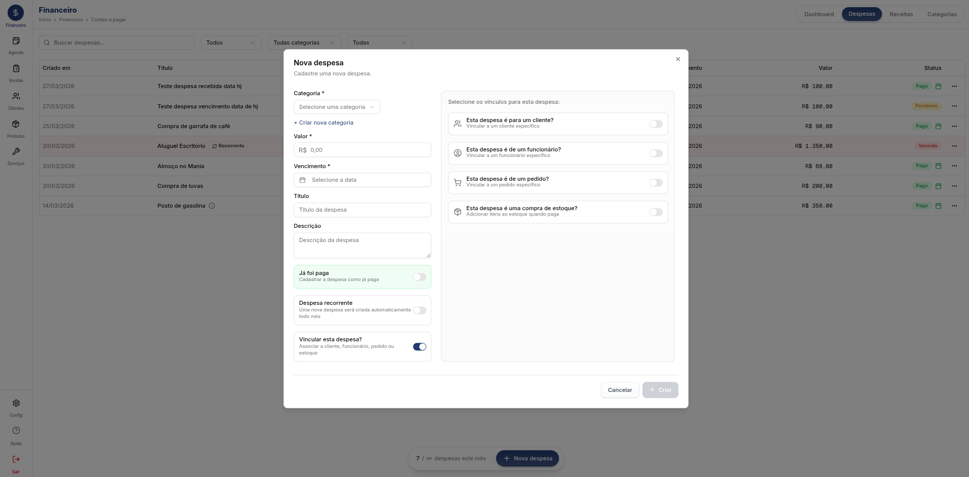 Módulo Financeiro do Orbit